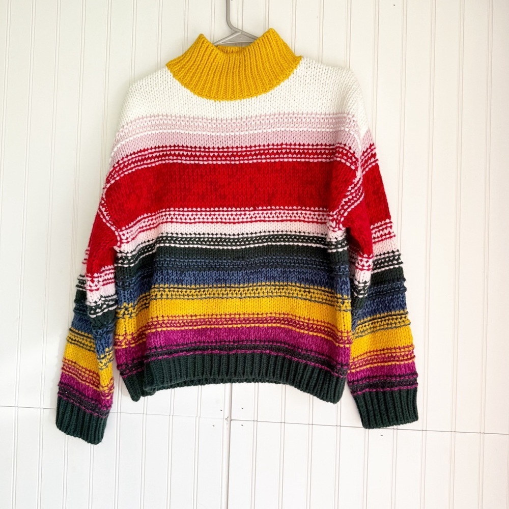 Sundance Size S Color Vibes Striped Chunky Knit Mock Neck Sweater Colorful Boho - Picture 2 of 7